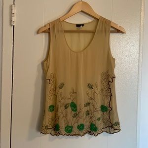 Anthropologie Left of center embroidery silk top